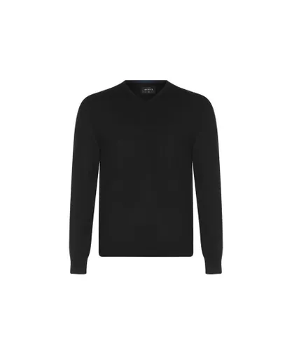 Howick Mens Merino V Neck Sweatshirt in Black Wool