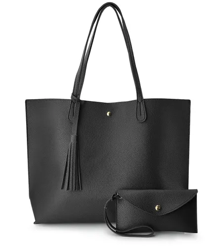 Hoxis Minimalist Clean Cut Pebbled Faux Leather Tote Womens