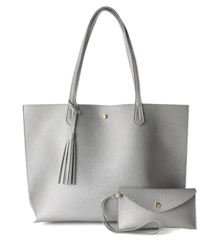 Hoxis Minimalist Clean Cut Pebbled Faux Leather Tote Womens