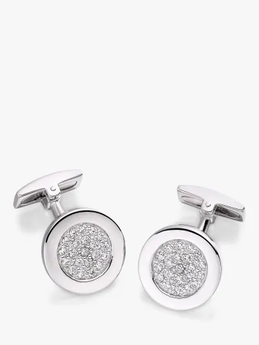 Hoxton London Cubic Zirconia Round Cufflinks - Silver/Clear - Male