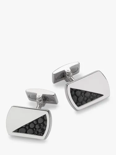 Hoxton London Leather Inlay Rectangle Cufflinks, Silver/Black - Silver/Black - Male