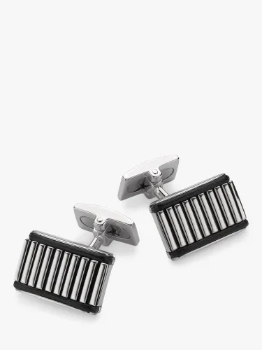 Hoxton London Leather Ribbed Rectangular Cufflinks, Silver - Silver - Male
