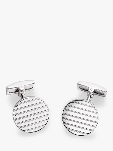 Hoxton London Ribbed Round Cufflinks, Silver - Silver - Male