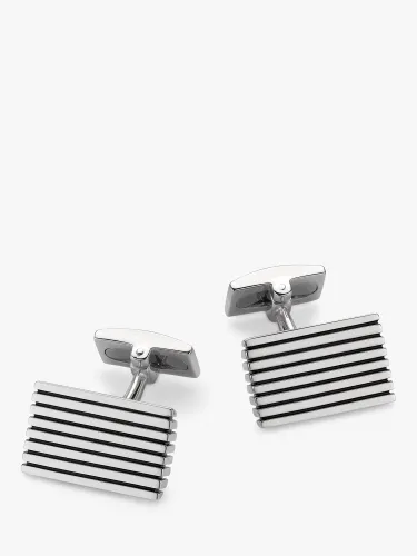 Hoxton London Striped Rectangle Cufflinks, Silver - Silver - Male
