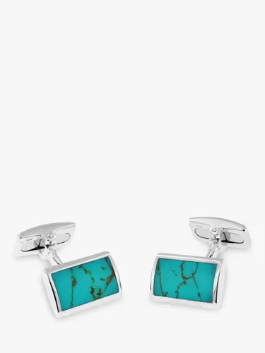 Hoxton London Turquoise Rectangle Cufflinks, Silver/Blue - Silver/Blue - Male