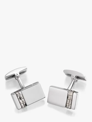Hoxton London Vertical Marcasite Set Rectangle Cufflinks, Silver - Silver - Male