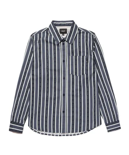 HUF Mens Navy Blazer Slogan Stripe Woven L/S Shirt Cotton