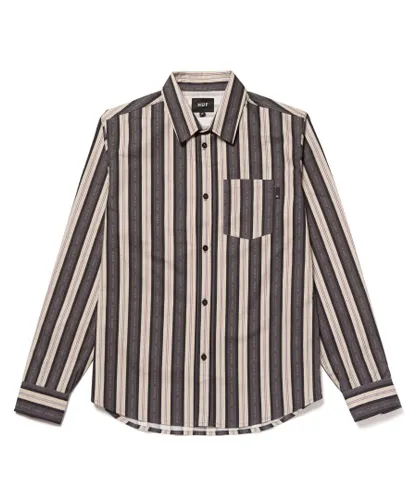 HUF Mens Stone Slogan Stripe Woven L/S Shirt - Grey Cotton