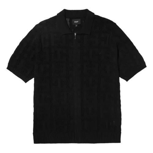HUF , Monogram Jacquard Zip Polo Shirt ,Black male, Sizes: