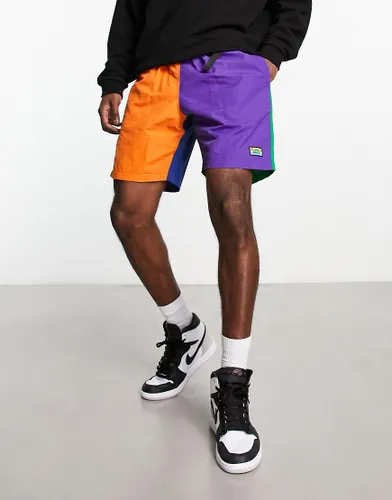 HUF new day packable tech shorts in multicoloured panels