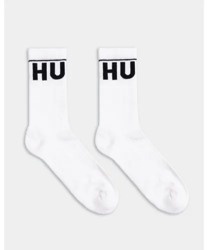 Hugo 2 Pack QS Rib Iconic Mens Combed Cotton Socks - White