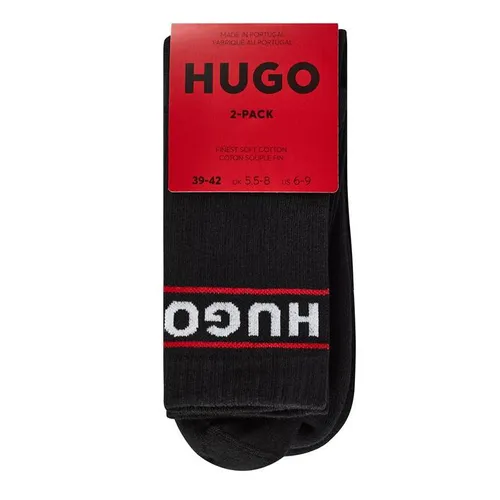 HUGO 2 Pack Ribbed Logo Crew Socks - Black