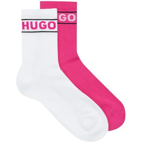 HUGO 2 Pack Ribbed Logo Crew Socks - Pink