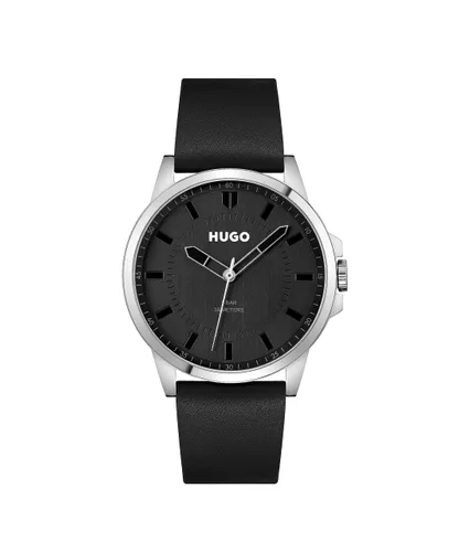 HUGO Analogue Quartz Watch for Men with Black Leather Strap