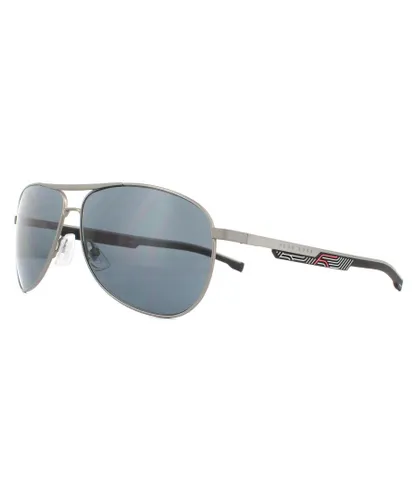 Hugo Boss Aviator Mens Semi Matte Ruthenium Black Grey Sunglasses Metal - One