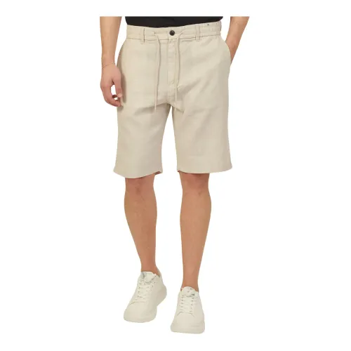 Hugo Boss , Beige Linen Bermuda Shorts ,Beige male, Sizes: