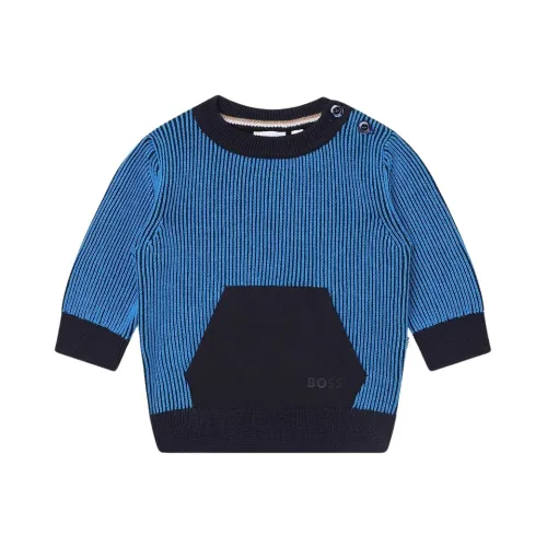 Hugo Boss , Bicolor Knit Sweater with Shoulder Buttons and Front Kangaroo Pocket ,Blue male, Sizes: