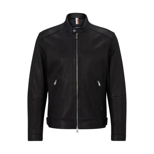 Hugo Boss , Biker Leather Jacket Mansell Black ,Black male, Sizes: