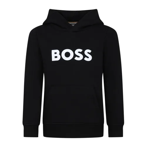 Hugo Boss , Black Cotton Fleece Hoodie ,Black unisex, Sizes: