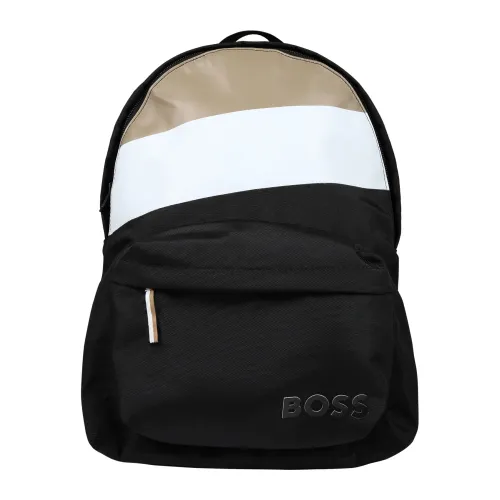 Hugo Boss , Black Fabric Backpack with Iconic Stripes ,Black unisex, Sizes: ONE SIZE