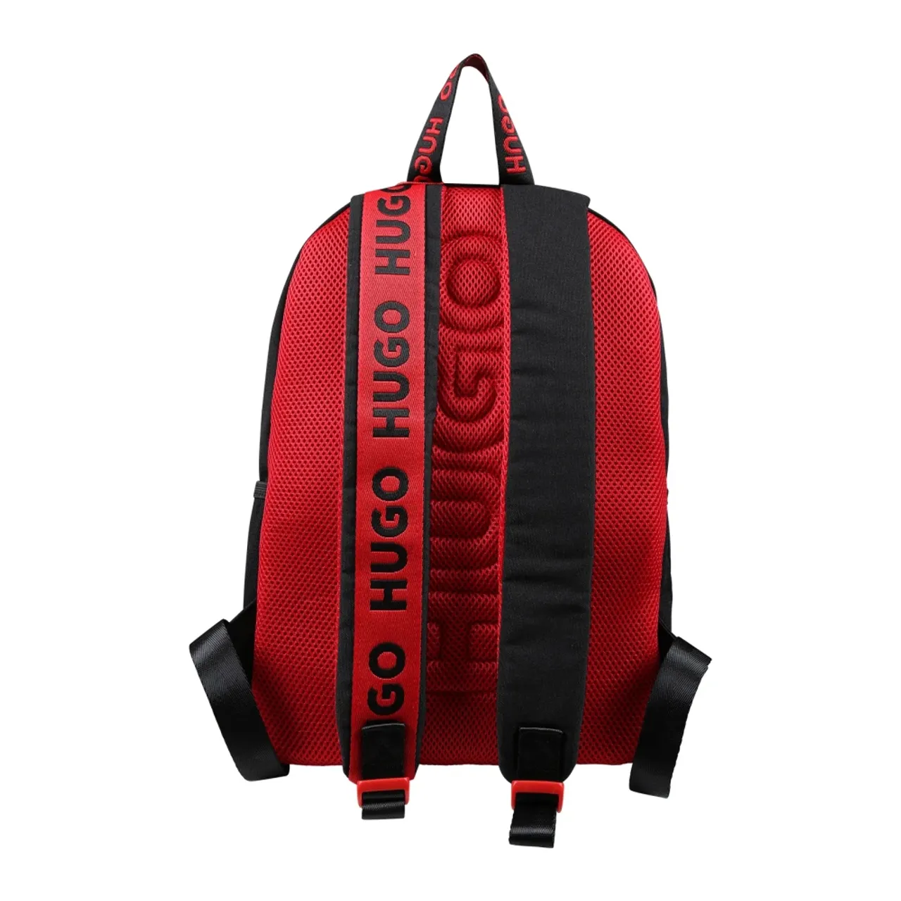 Hugo Boss , Black Fabric Backpack with Red Logo ,Black unisex, Sizes: ONE SIZE