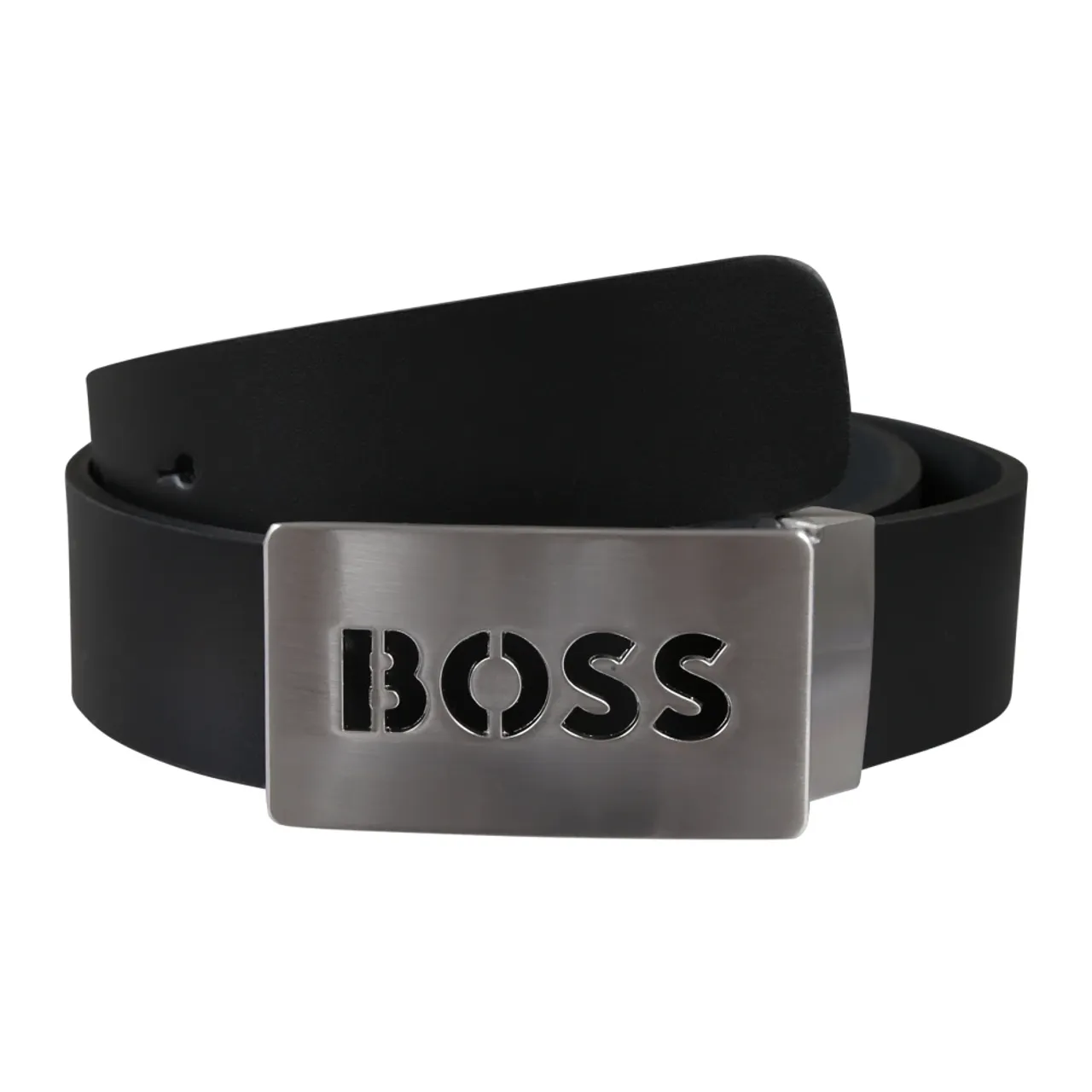 Hugo Boss , Black Leather Belt with Silver Logo Buckle ,Black unisex, Sizes:
