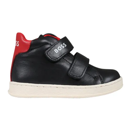 Hugo Boss , Black Leather Sneakers with Velcro Closure ,Black unisex, Sizes: