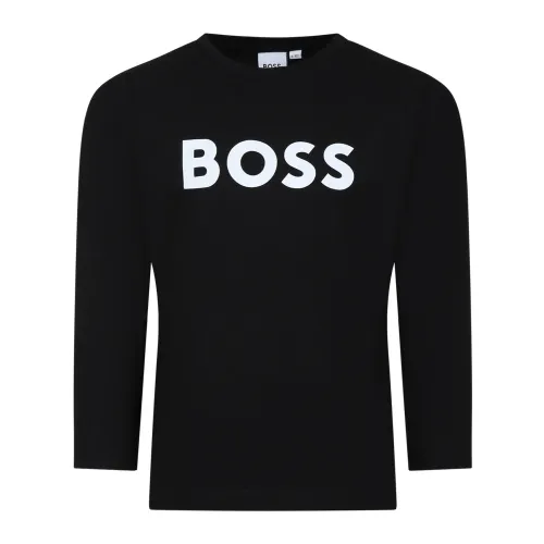 Hugo Boss , Black Long Sleeve T-Shirt with Logo ,Black unisex, Sizes: