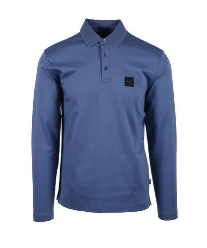 Hugo Boss Black Mens Pado 08 Long Sleeved Polo Shirt Open Blue