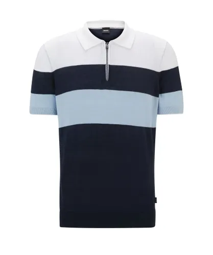 Hugo Boss Black Mens Trieste Half Zip Short Sleeved Polo Shirt Blue Stripe