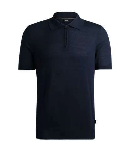 Hugo Boss Black Mens Trieste Half Zip Short Sleeved Polo Shirt Dark Blue