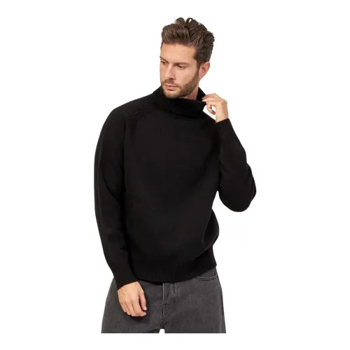 Hugo Boss , Black Sweater with Relaxed Fit and High Neck ,Black male, Sizes: