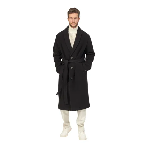 Hugo Boss , Black Wool Blend Double-Face Coat ,Black male, Sizes: