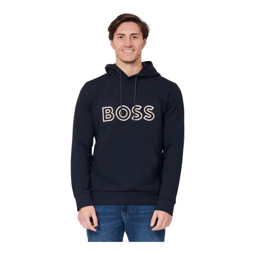 Hugo Boss , Blue Hooded Sweater for Men ,Blue male, Sizes: