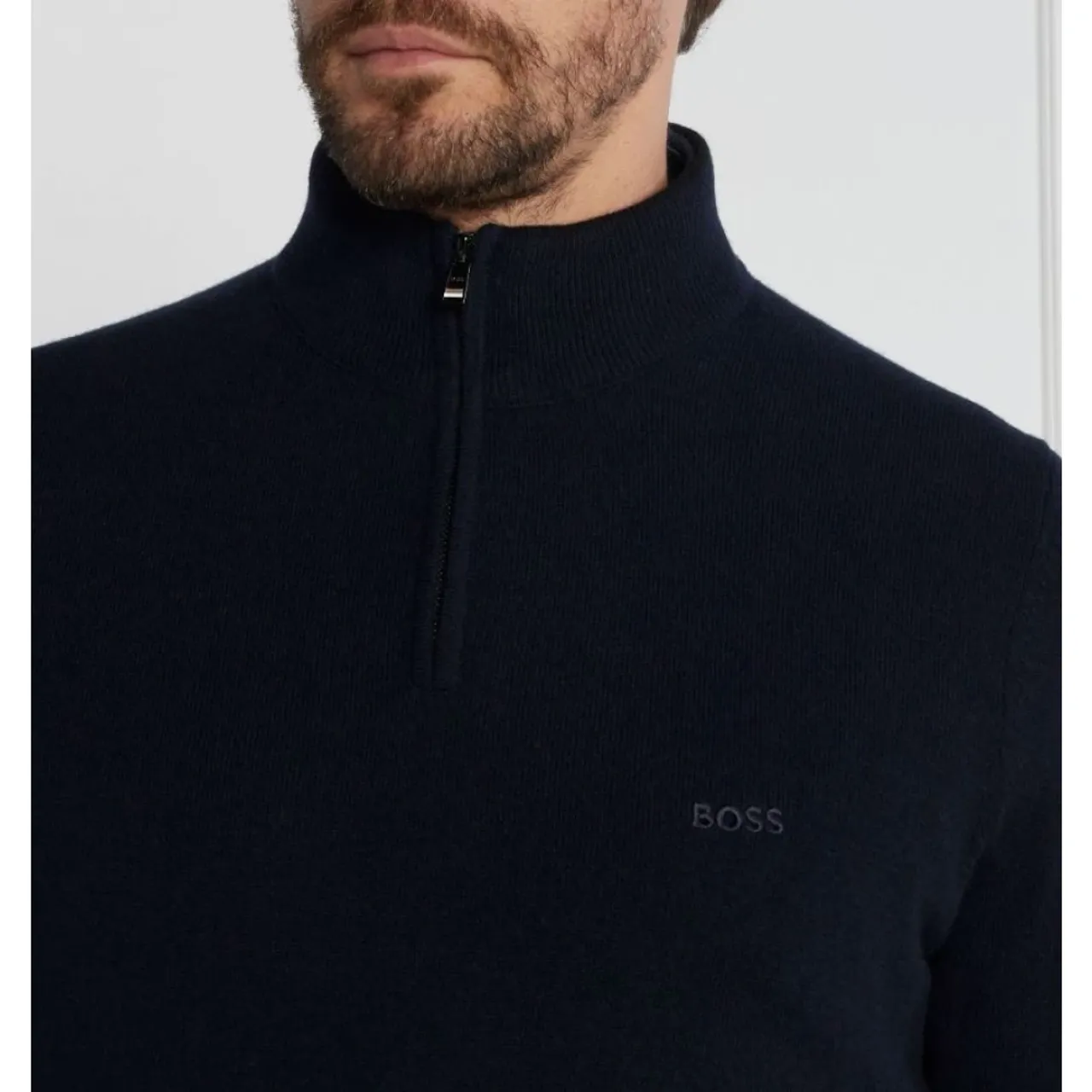 Hugo Boss , Blue Ribbed Collar Sweater ,Blue male, Sizes: