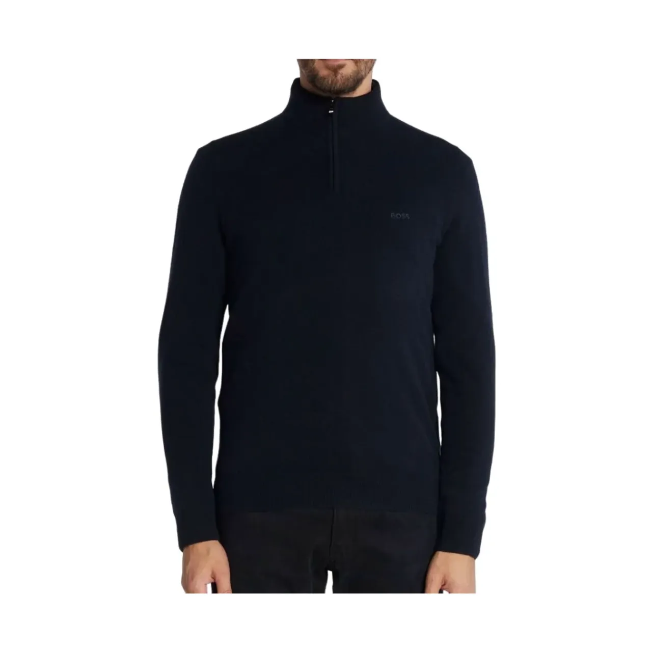 Hugo Boss , Blue Ribbed Collar Sweater ,Blue male, Sizes: