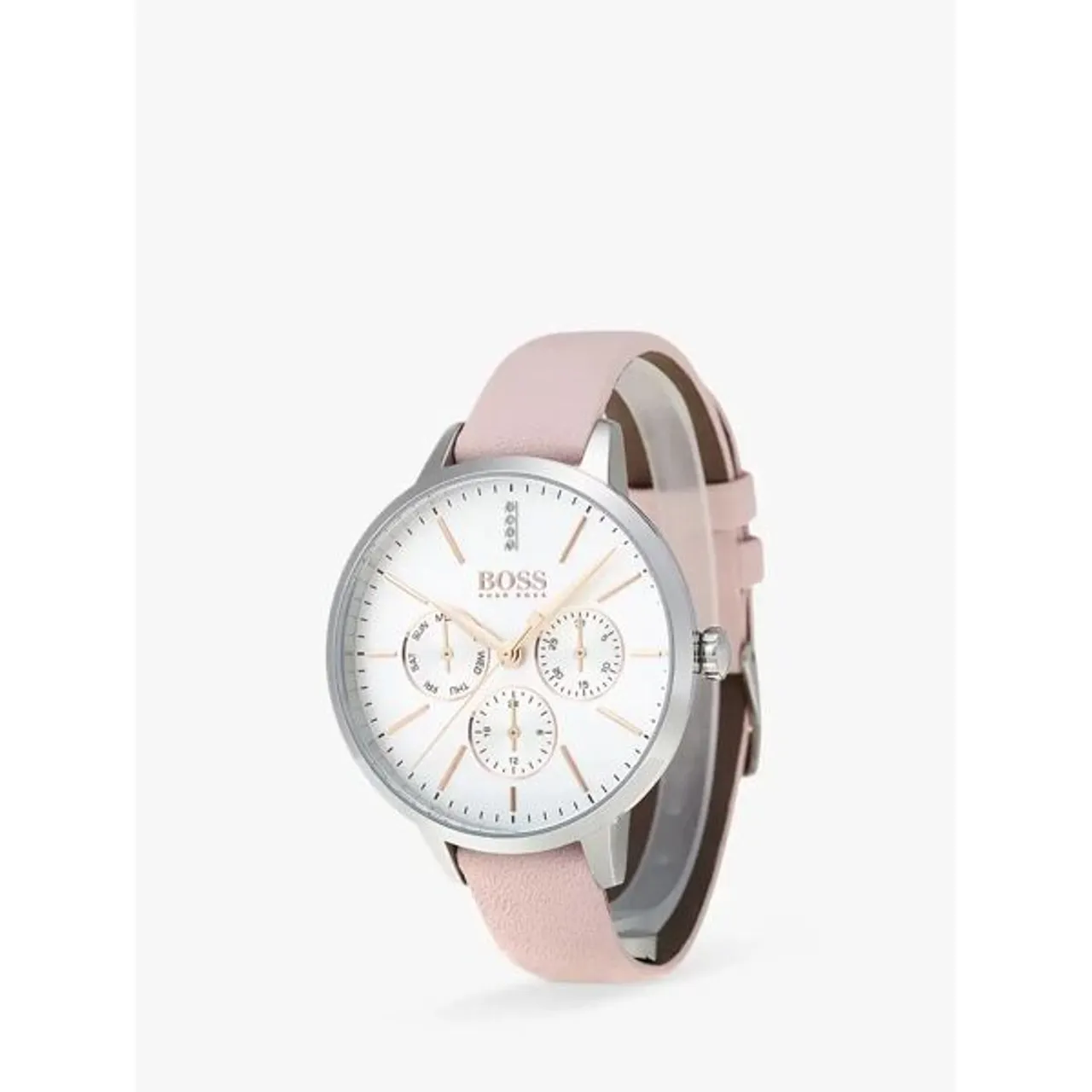 Hugo Boss BOSS 1502419 Women's Symphony Day Date Chronograph Leather Strap Watch, Pink/White - Pink/Silver 1502419 - Female