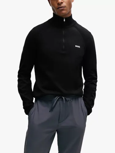 Hugo Boss BOSS Half Zip Thermo Flex Cotton Blend Knit Jumper, Black - Black - Male
