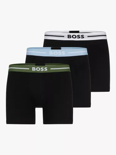 Hugo Boss BOSS Logo Waist Cotton Stretch Trunks, Pack of 3, Black/Multi - Black/Multi - Male