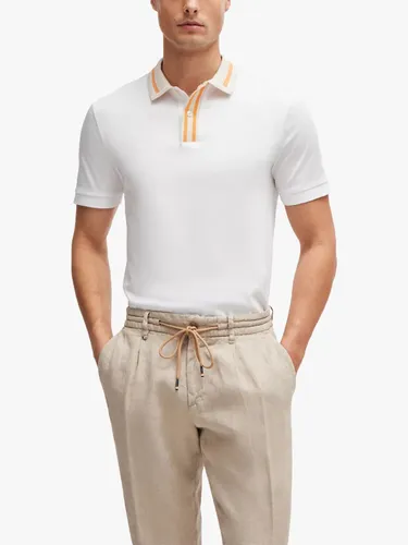 Hugo Boss BOSS Phillipson 36 Slim Fit Polo Shirt, White/Orange - White/Orange - Male