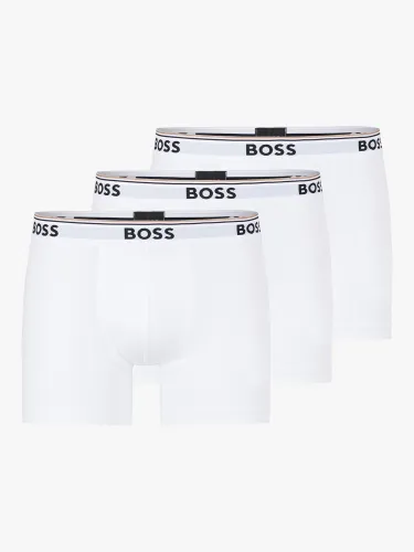 Hugo Boss BOSS Power Cotton Logo Waistband Trunks, Pack of 3 - White - Male