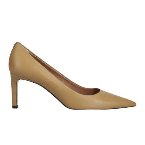 Hugo Boss , Brown Pointed-Toe Pumps with Logo Trim ,Brown female, Sizes: