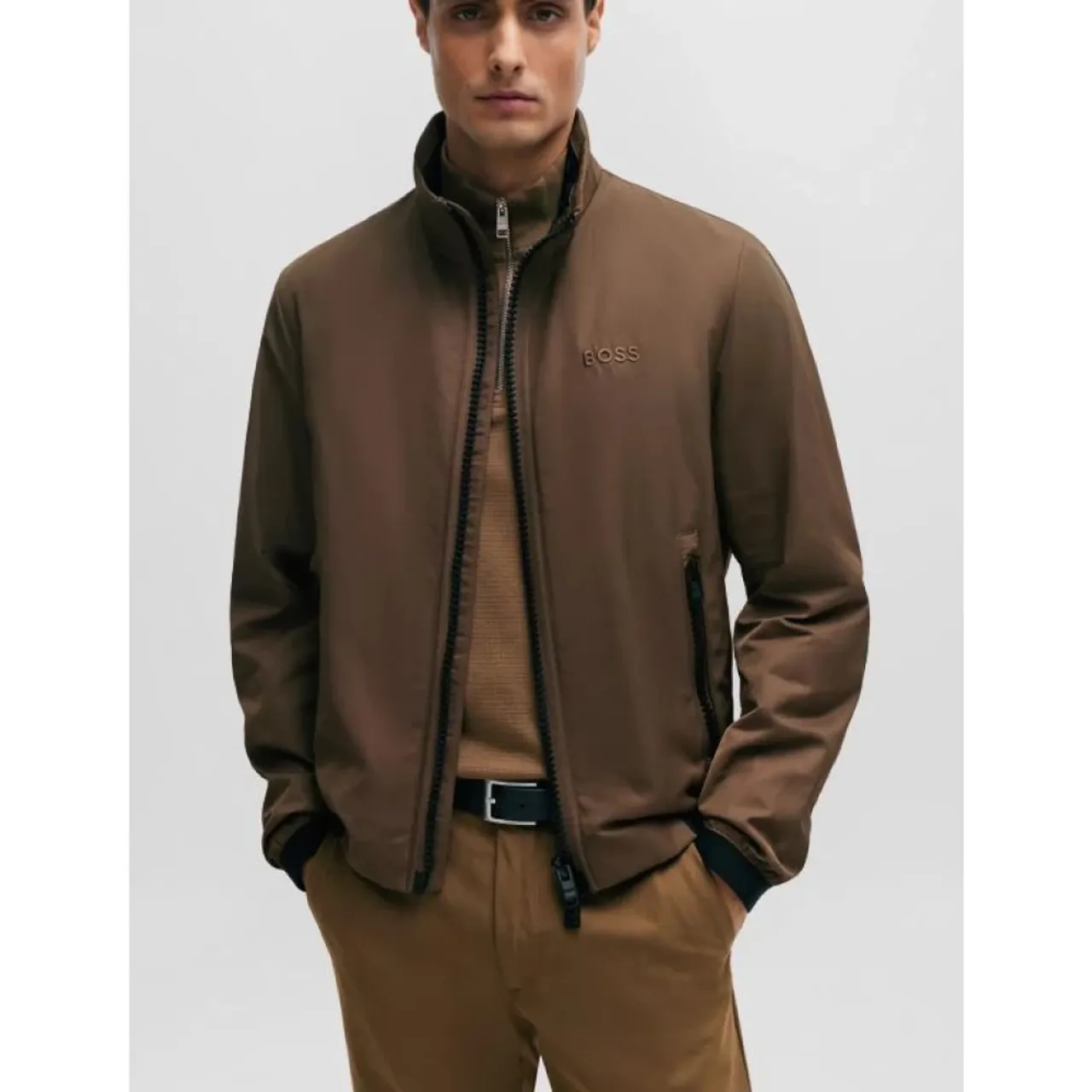 Hugo Boss , Brown Zip Coat with Pockets ,Brown male, Sizes: