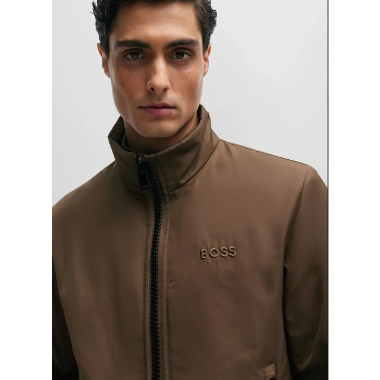 Hugo Boss , Brown Zip Coat with Pockets ,Brown male, Sizes: