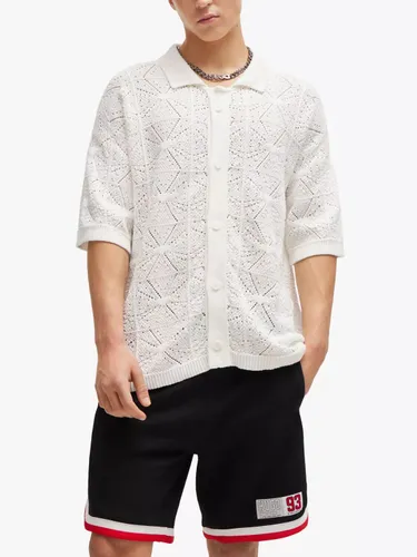 Hugo Boss Camp Collar Knitted Shirt, Open White - Open White - Male