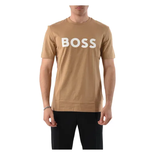 Hugo Boss , Cotton Logo T-shirt Regular Fit ,Beige male, Sizes: