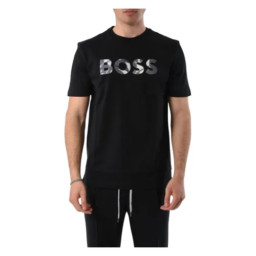 Hugo Boss , Cotton Logo T-shirt Regular Fit ,Black male, Sizes: