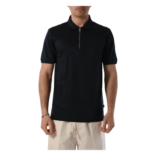 Hugo Boss , Cotton Polo with Zip Collar ,Blue male, Sizes: