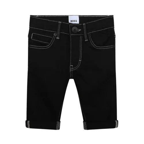 Hugo Boss , Dark Denim Elasticized Jeans with Contrast Stitching and Folded Hem ,Black male, Sizes: