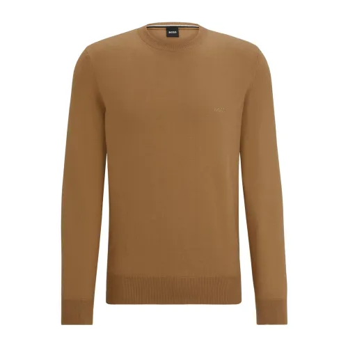 Hugo Boss , Essential Brown Sweater with Embroidered Logo ,Brown male, Sizes: